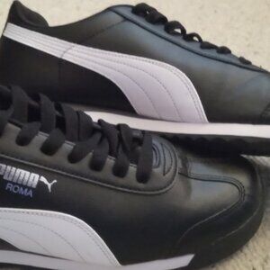 Puma Roma Black size 11 NEW  synthetic leather sneakers shoes White markings,